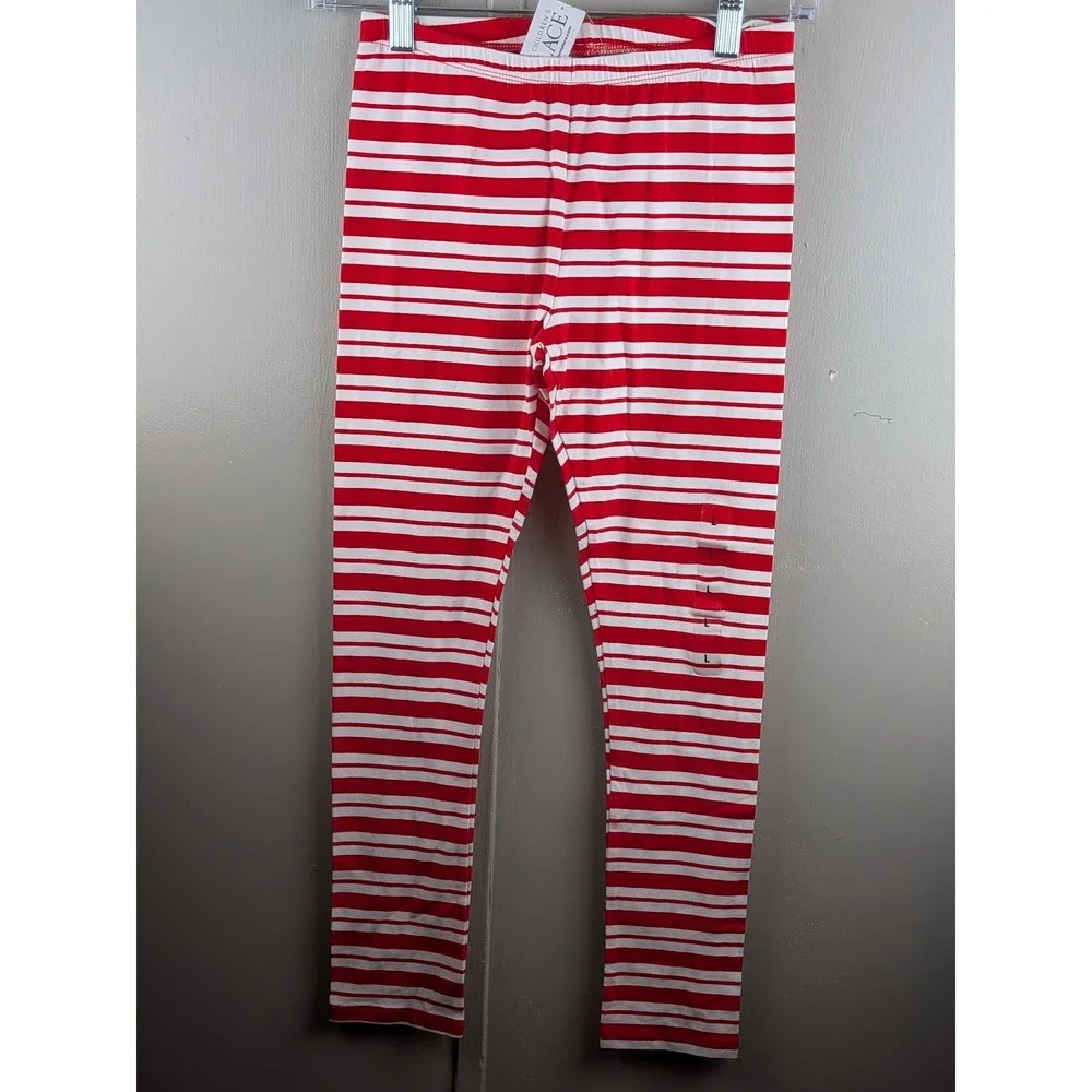The Childrens Place Girls Red White Striped Leggings Size L 10/12 NWT